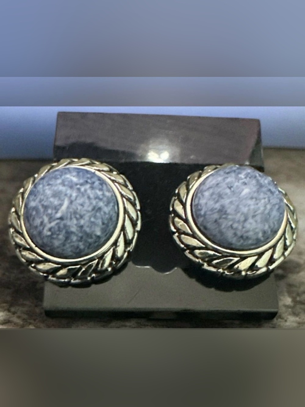 Silver and Blue Stone Earrings